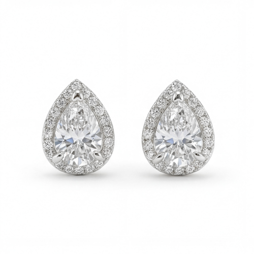 Halo Pears - Puces d’oreilles en moissanite poire à serti halo