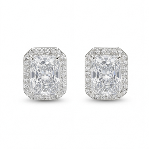 Aura - Puces d’oreilles en moissanite taille radiant avec sertissage en halo