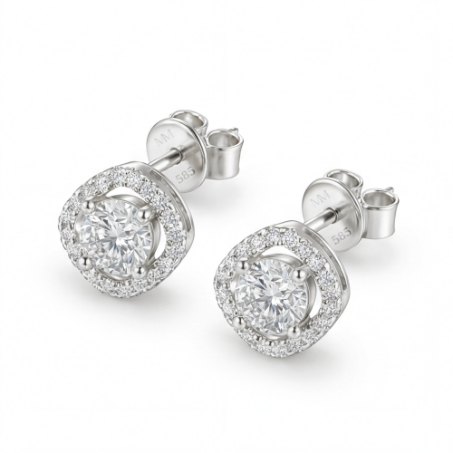 Spaced Halo - Puces d’oreilles en moissanite avec sertissage en halo