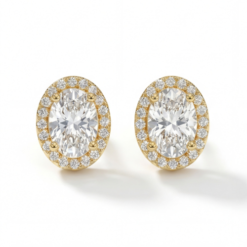 Ellipse - Puces d’oreilles en moissanite taille ovale avec sertissage en halo