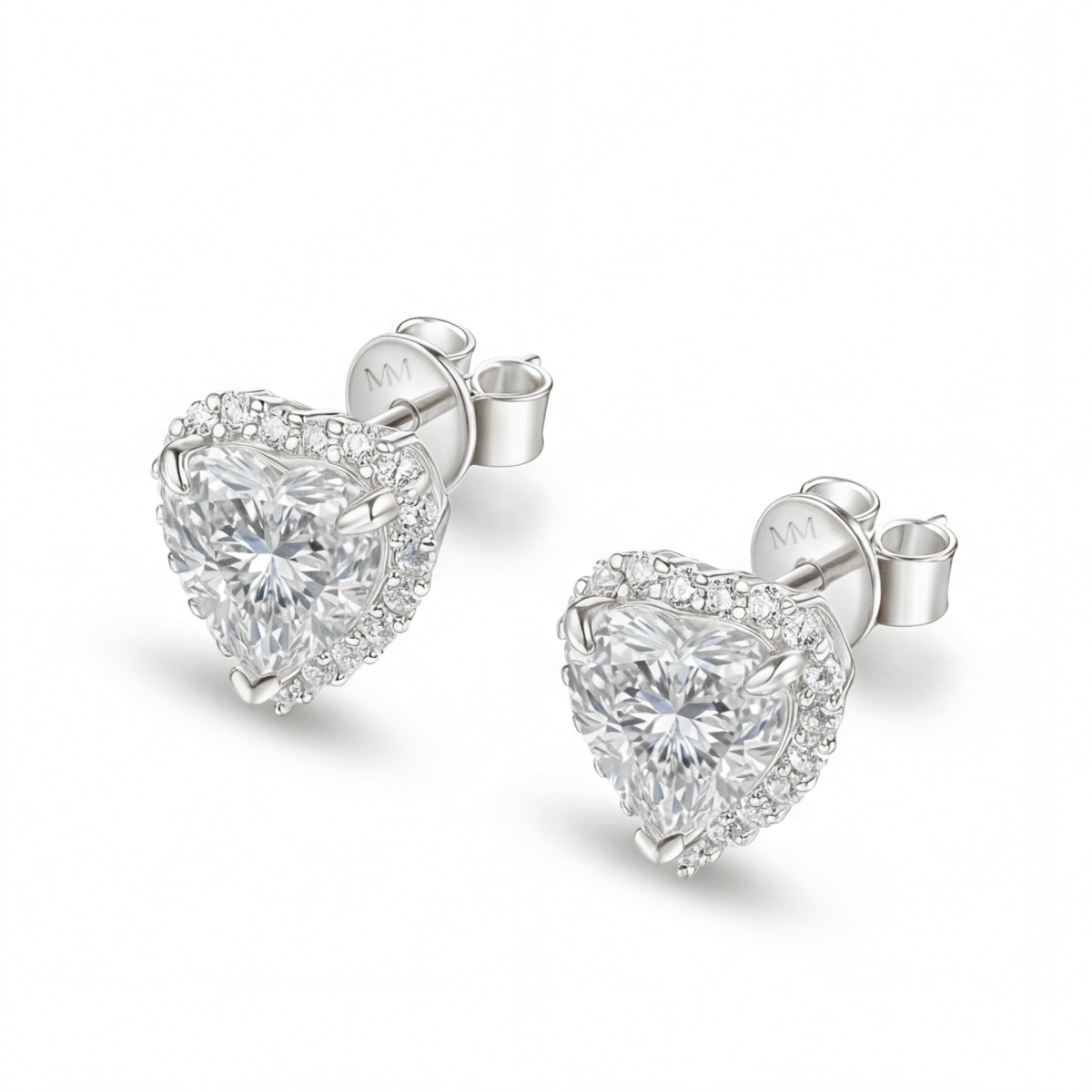 Belleza - Boucles d’oreilles en moissanite en forme de cœur avec sertissage halo