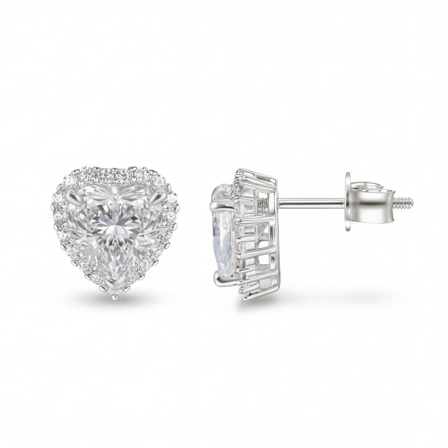 Belleza - Boucles d’oreilles en moissanite en forme de cœur au sertissage halo