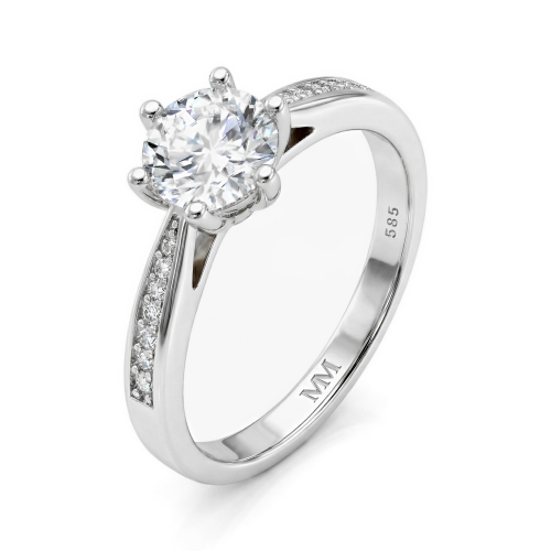 Sophia - Bague de fiançailles en moissanite avec pierres latérales serties en pavé