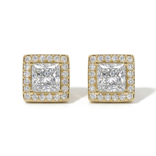Imperia - Puces d’oreilles en moissanite taille princesse avec sertissage halo