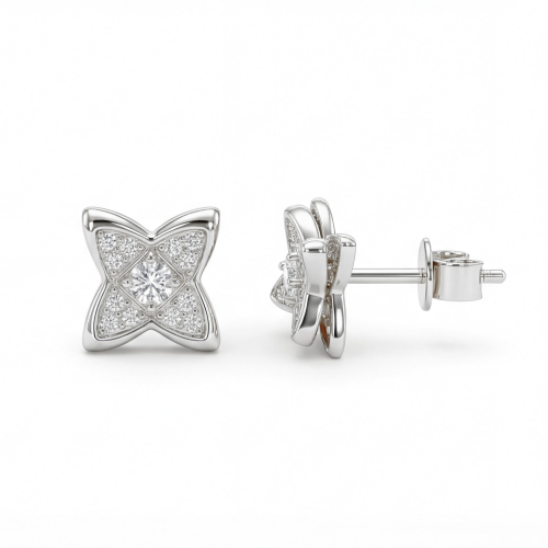 Sparkling Flowers - Puces d’oreilles en moissanite avec serti pavé