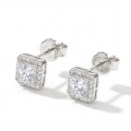 Tetrona - Puces d’oreilles en moissanite taille Asscher avec serti halo