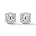 Tetrona - Puces d’oreilles en moissanite taille Asscher avec serti halo