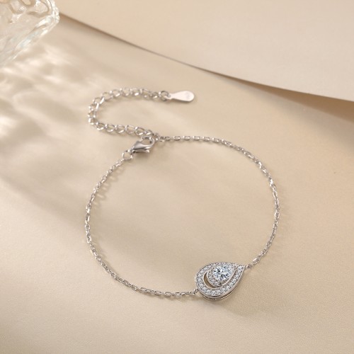 Peraise - Bracelet en moissanite taille poire avec chaîne à maillons halo