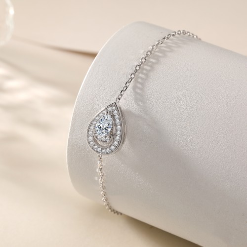 Peraise - Bracelet en moissanite taille poire avec chaîne à maillons halo