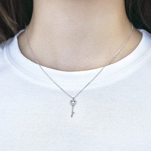Amore - Pendentif clé cœur en moissanite avec serti pavé