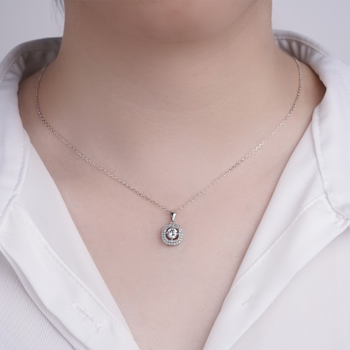 Vivara - Pendentif en moissanite avec halo serti de pierres