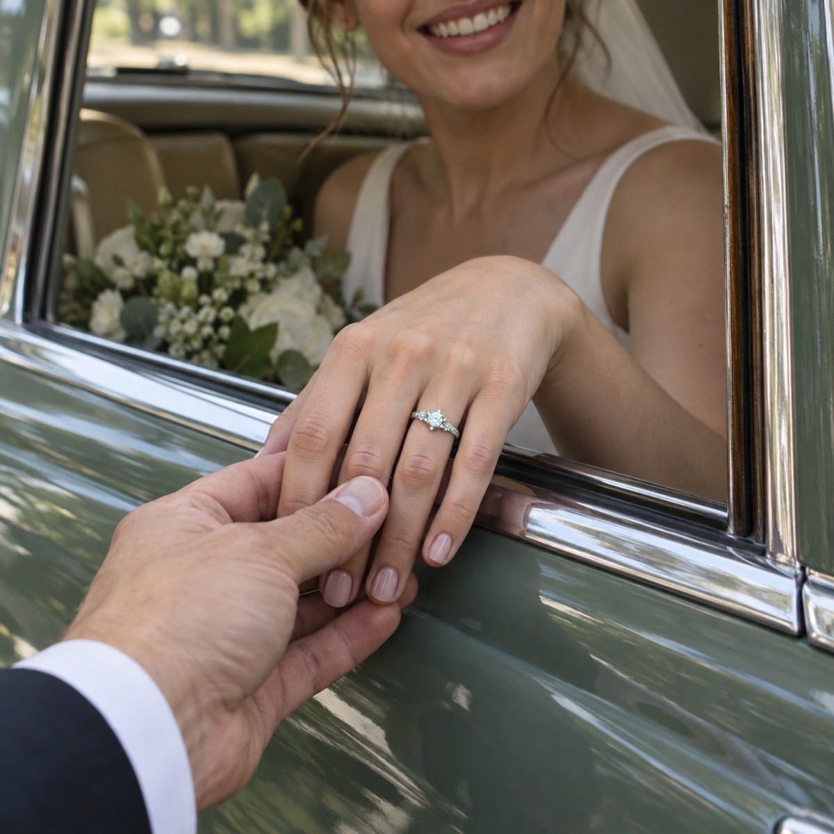 Primrose - Bague vintage en moissanite ronde avec épaulements floraux