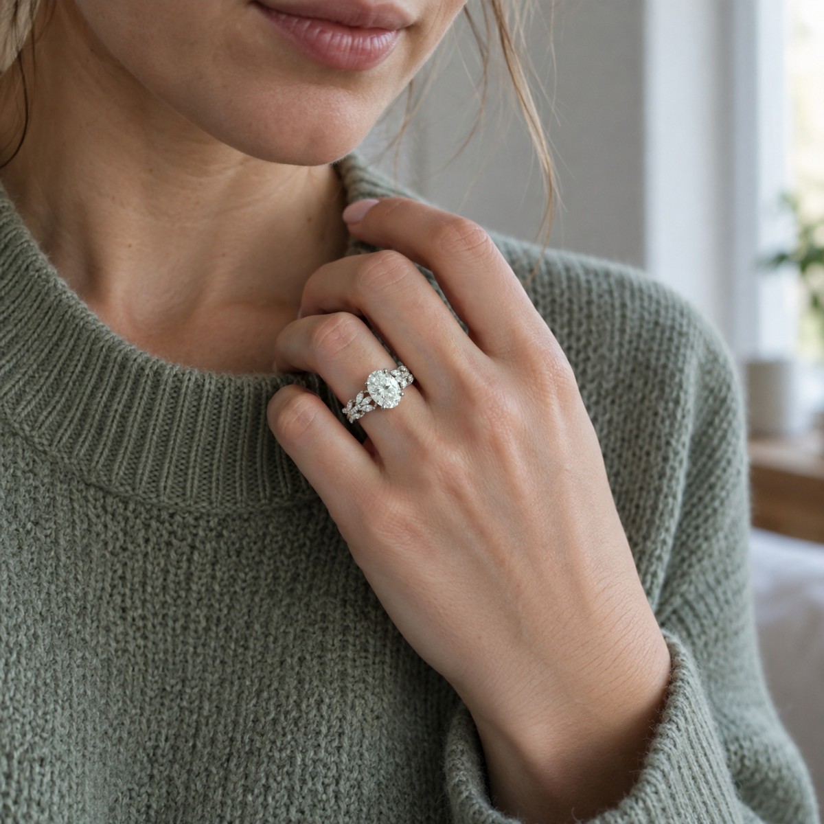 Wisteria - Bague en moissanite ovale avec anneau en forme de sarment torsadé