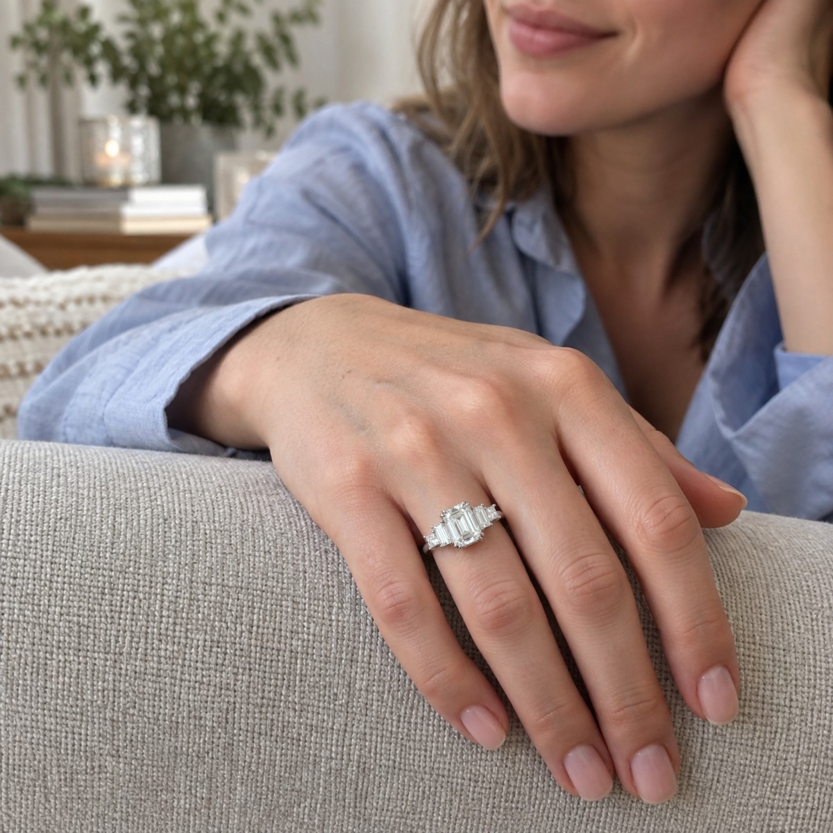 Mosaic - Bague à cinq pierres en moissanite taille émeraude
