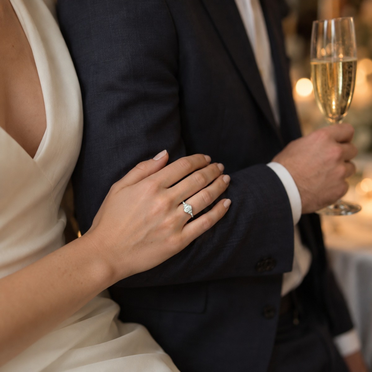 Ondine - Bague en moissanite ovale avec épaulements en grappe de marquises