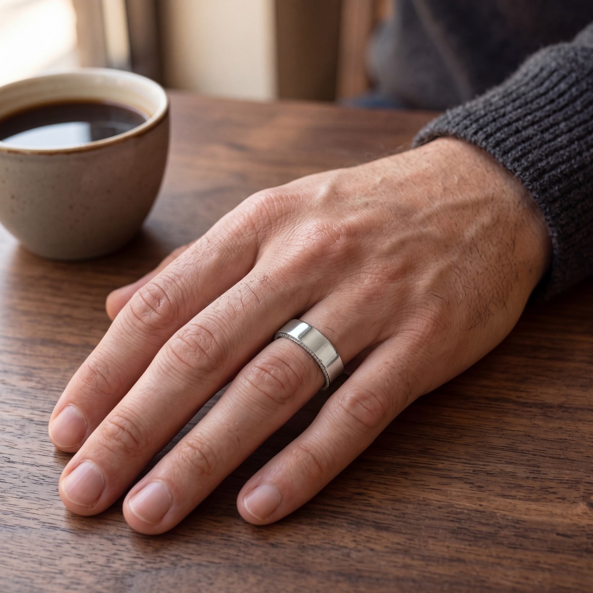 Horizon - Alliance pour homme en moissanite avec bords pavés