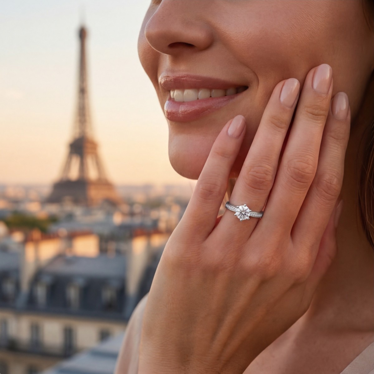 Sophia - Bague de fiançailles en moissanite avec pierres latérales serties en pavé