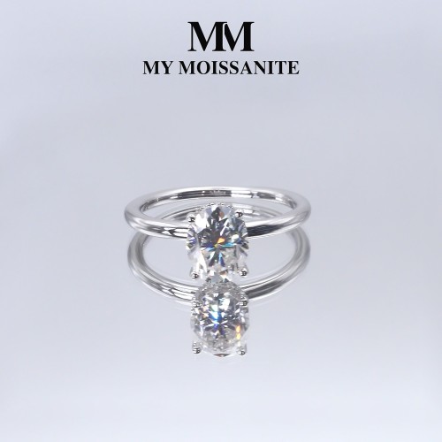 Ovalisse - Bague en moissanite taille ovale avec halo caché circulaire