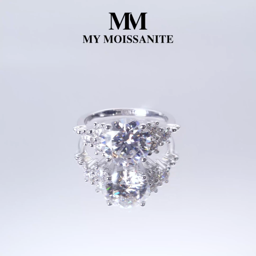 Astral - Bague de fiançailles en moissanite avec pierres latérales
