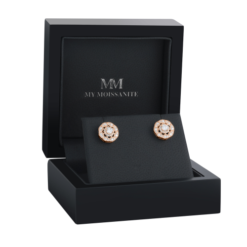 Double Halo - Puces d’oreilles en moissanite avec serti halo