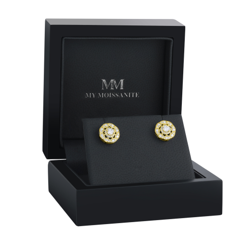 Double Halo - Puces d’oreilles en moissanite avec serti halo