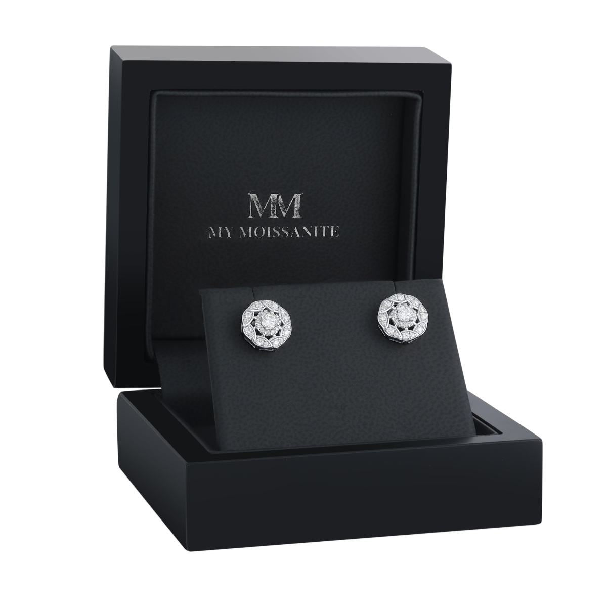 Double Halo - Puces d’oreilles en moissanite avec un sertissage en halo