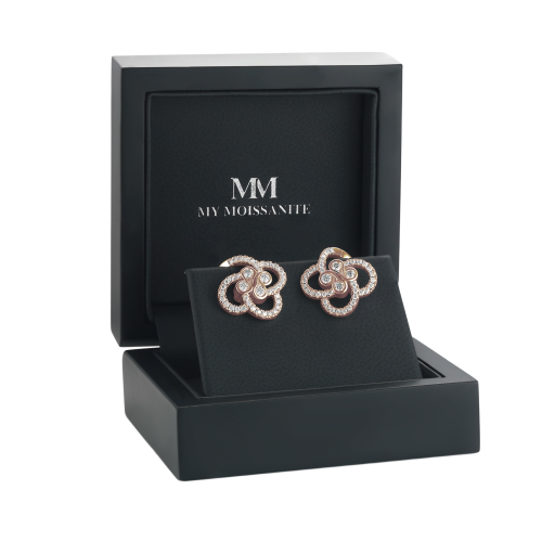 Vortexia - Boucles d’oreilles trèfle à motif floral en moissanite avec serti pavé scintillant