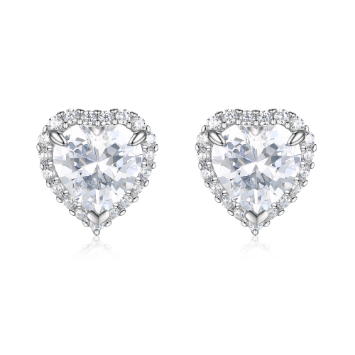 Belleza - Boucles d’oreilles en moissanite en forme de cœur au sertissage halo