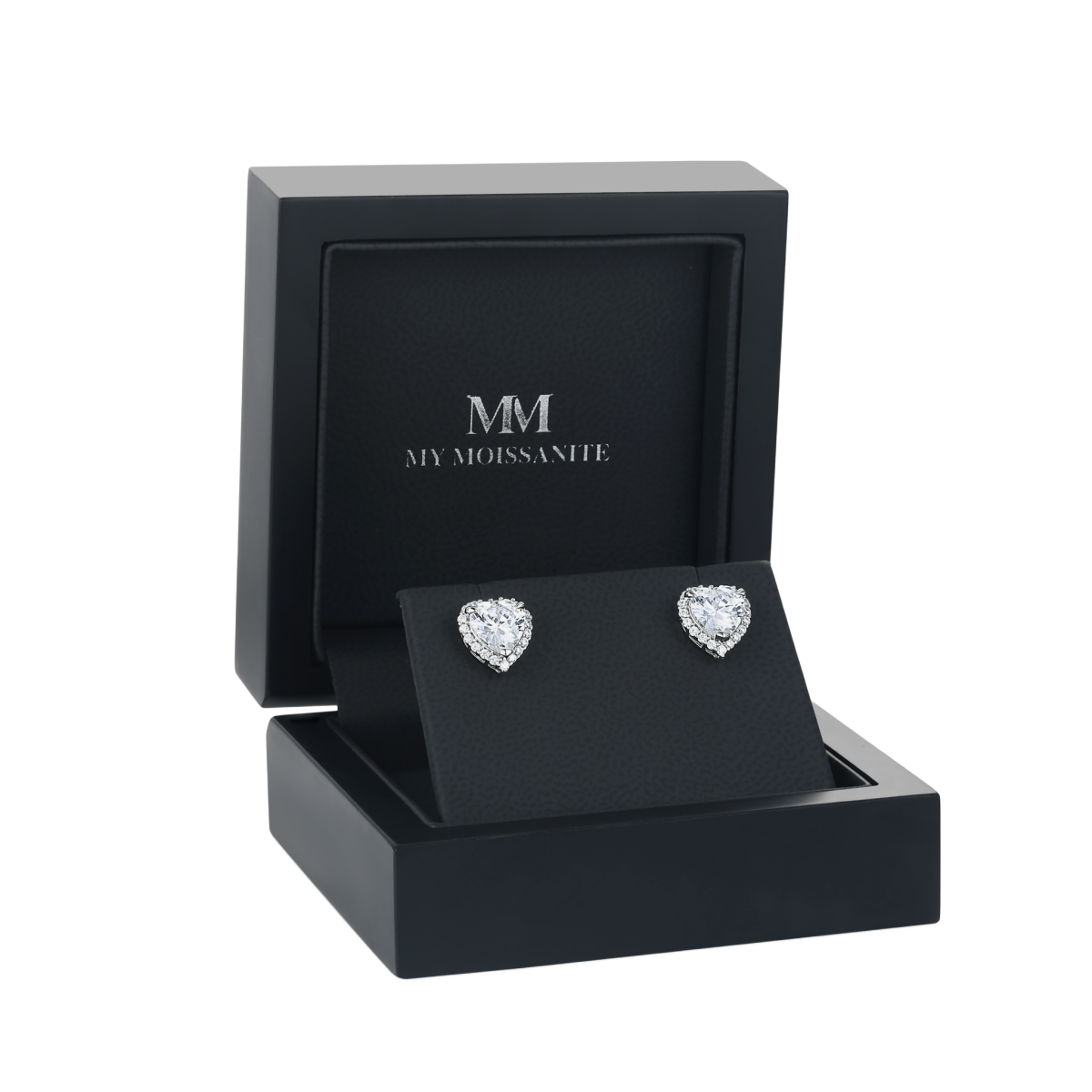 Belleza - Boucles d’oreilles en moissanite en forme de cœur avec sertissage halo
