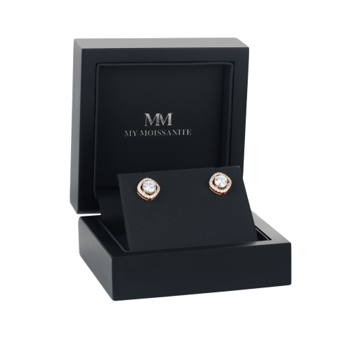 Spaced Halo - Puces d’oreilles en moissanite avec sertissage en halo