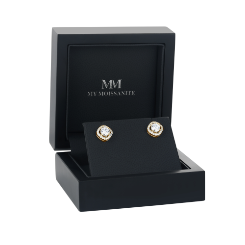 Spaced Halo - Puces d’oreilles en moissanite avec sertissage en halo