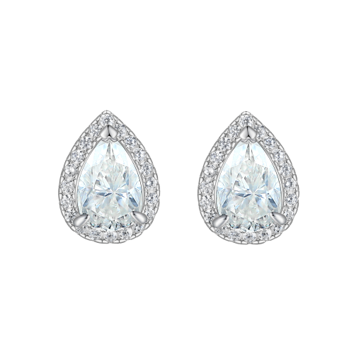 Halo Pears - Puces d’oreilles en moissanite poire à serti halo