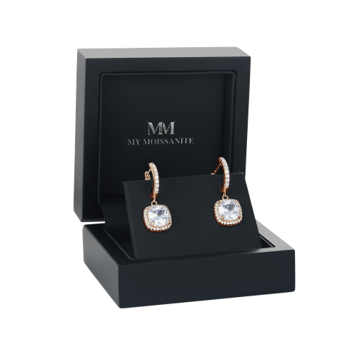 Cushion Drops - Pendants d’oreilles en moissanite avec halo et mini-créoles