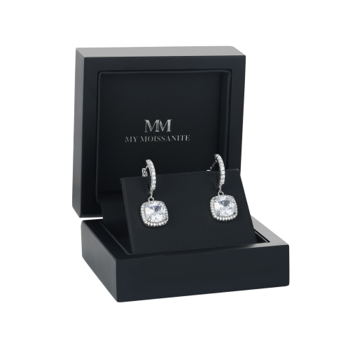 Cushion Drops - Pendants d’oreilles en moissanite avec halo et mini-créoles