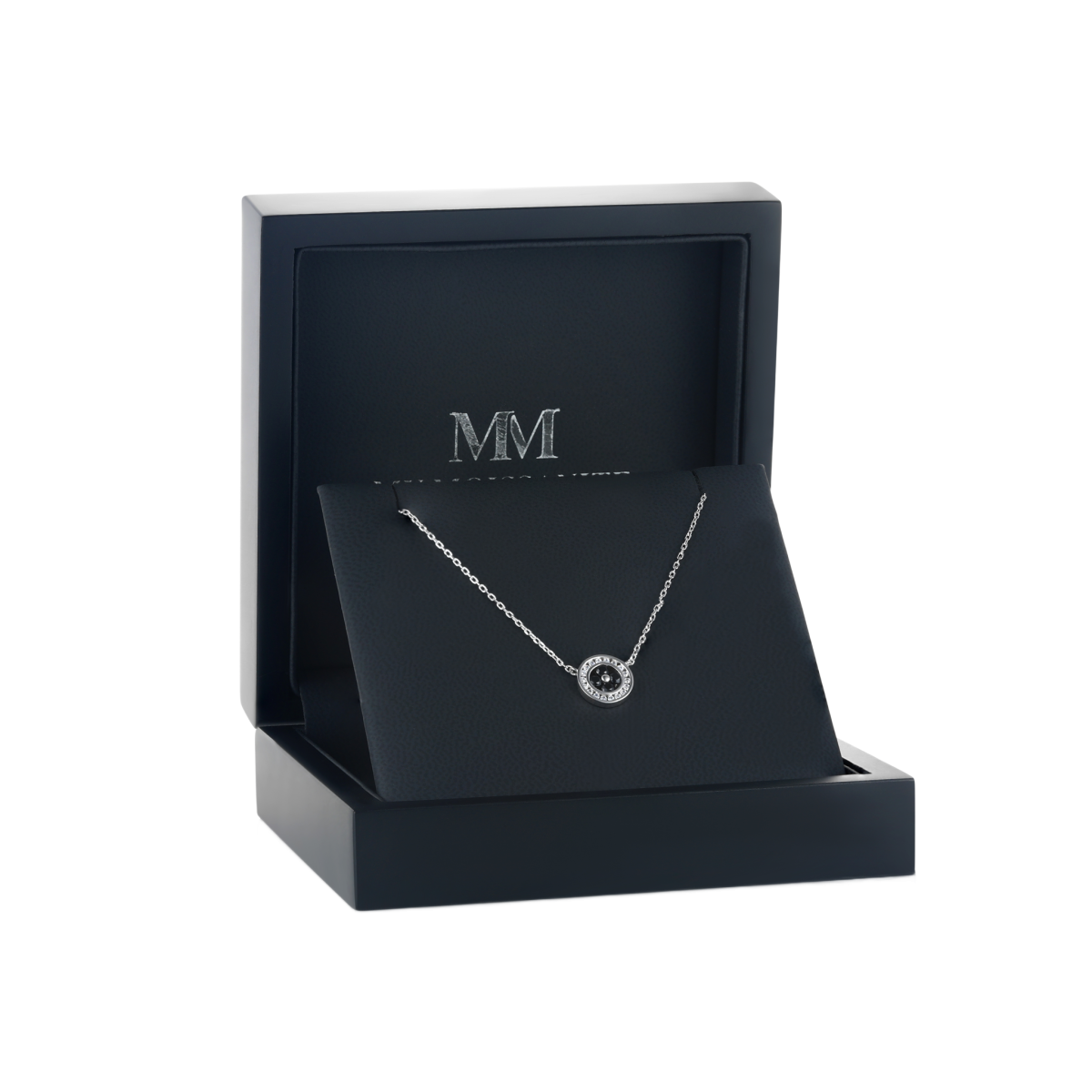 Nightfall - Pendentif en moissanite noire à halo et bordure ornée