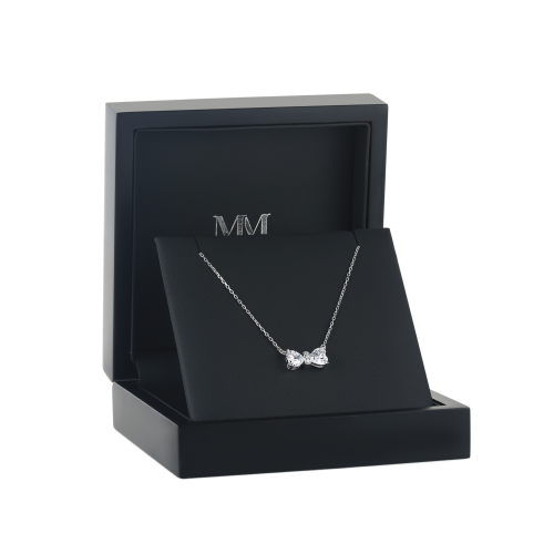 Pairle - Collier à deux moissanites taille cœur avec barrette centrale pavée