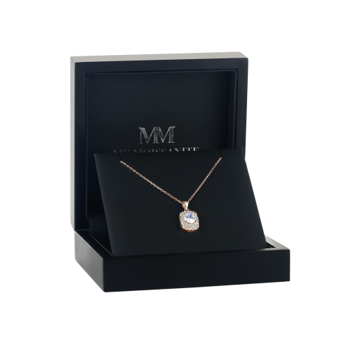 Memento - Pendentif en moissanite brillante avec halo pavé