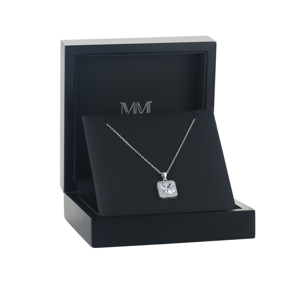 Radiance - Pendentif en moissanite taille princesse avec halo