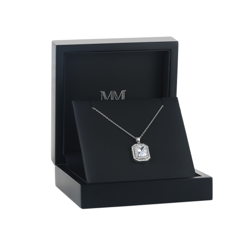 Cristallo - Collier avec pendentif en moissanite taille radiant à double halo