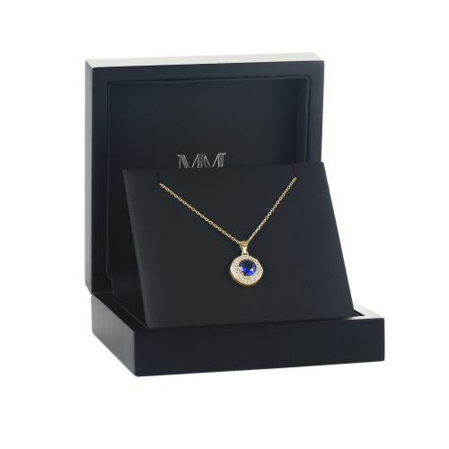 Purelle - Pendentif halo en moissanite bleu roi avec chaîne à maillons