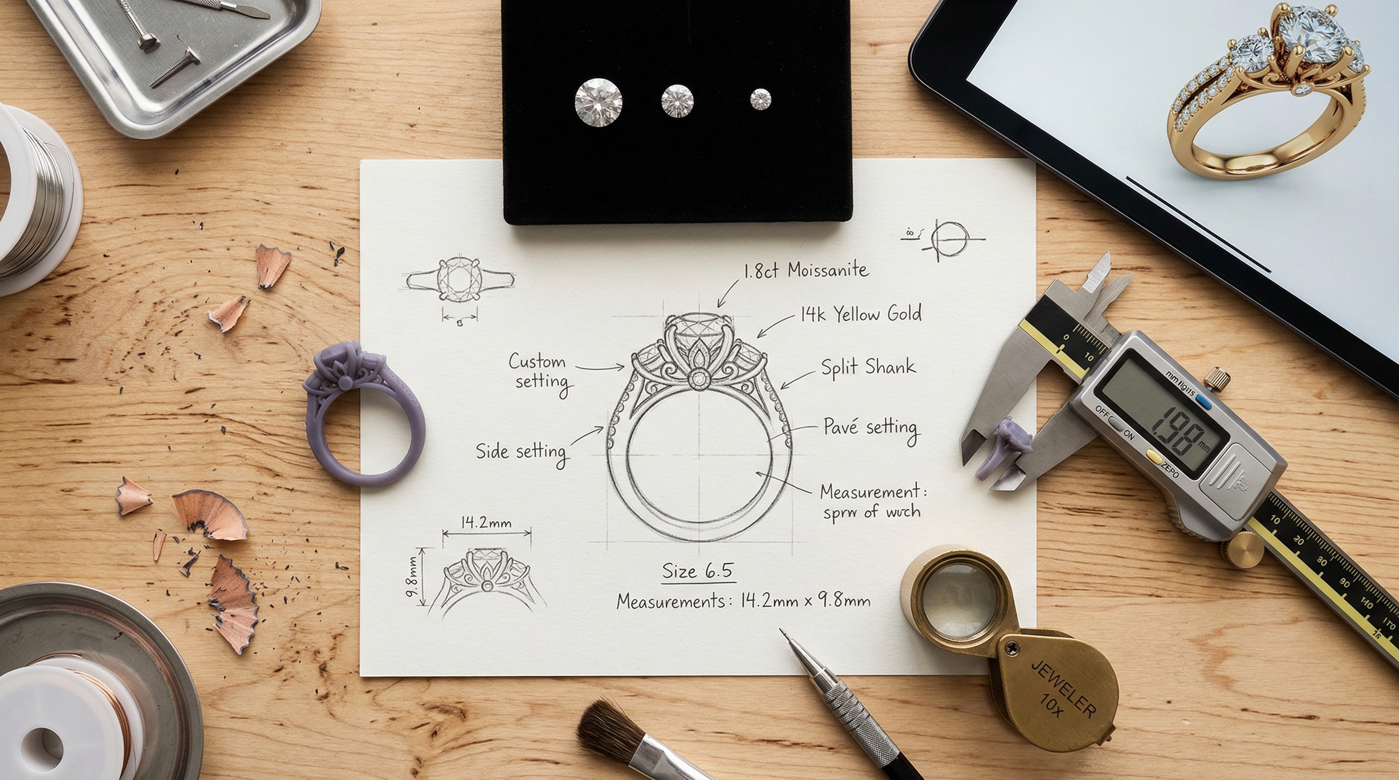 Espace de travail de création de bijoux sur mesure